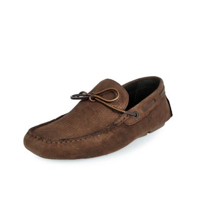 Brown suede woven driver shoes